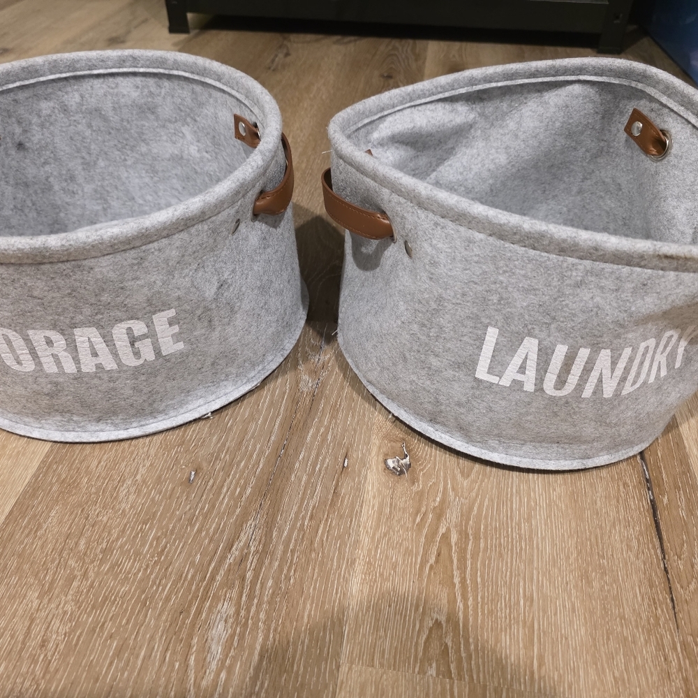 Gray Laundry Storage Baskets